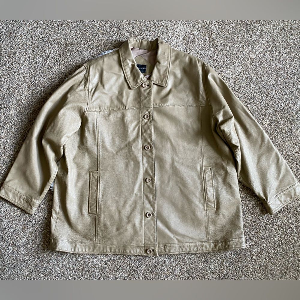 Terry Lewis Leather Coat Tan Button Front‎ Lined Mens Size 3X